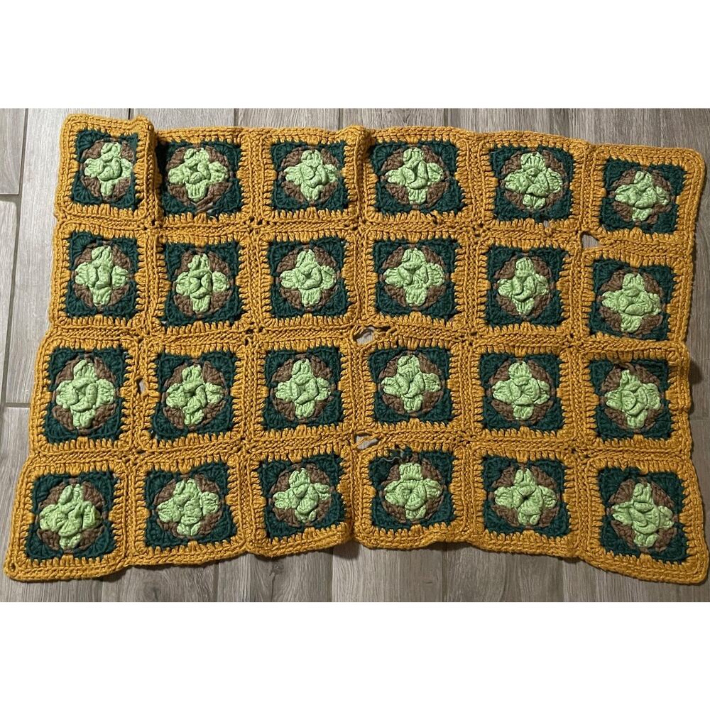 Handmade Crochet Granny Square Afghan Throw Blanket Flower Multicolor 38x25 READ